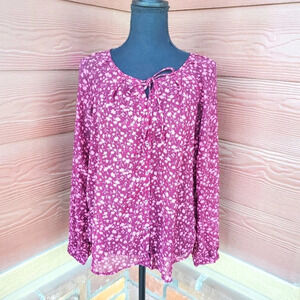 Old Navy Women's Burgundy Floral Buttondown Blouse Size Small